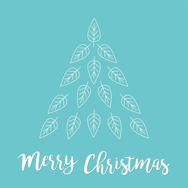 Vrolijk kerstfeest. Fir boom gemaakt van witte lijn blad set. Leuke cartoon driehoek vorm. Gelukkig Nieuwjaar. Blauwe achtergrond. Geïsoleerd. Vlakke constructie. — Stockvector