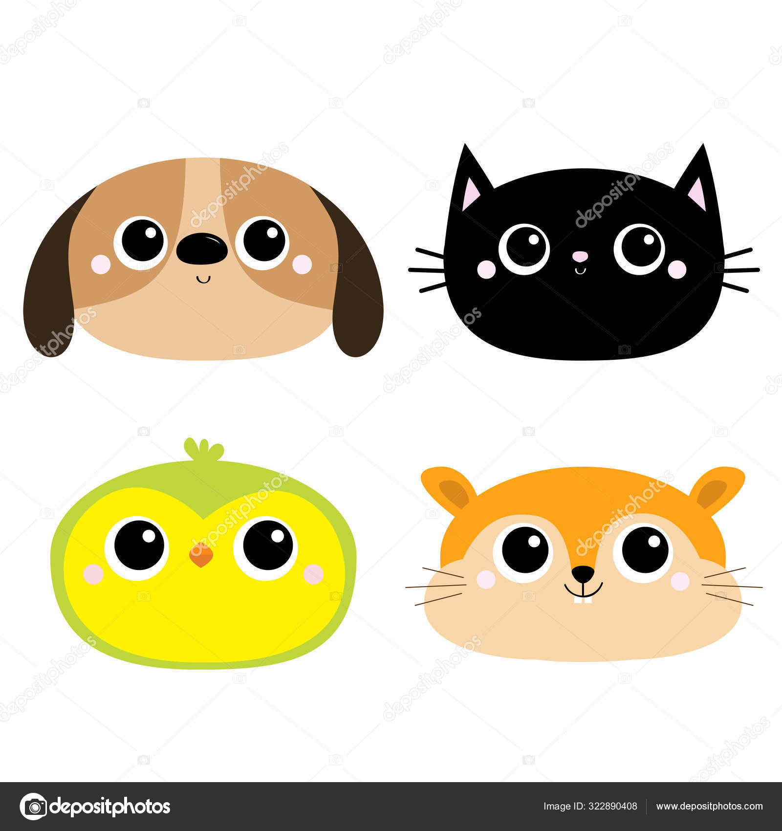 Black white cat icon set. Cute kawaii cartoon character. Funny