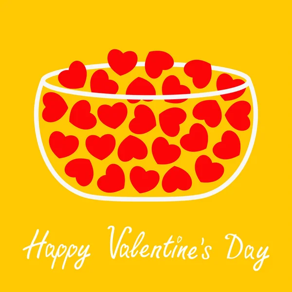 Amore ciotola di vetro linea tazza icona. Il cuore rosso e 'dentro. Buon San Valentino card. Carino elemento di decorazione. Design piatto. Fondo giallo. Isolato . — Vettoriale Stock