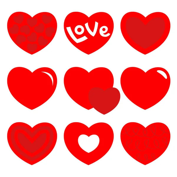 Conjunto de iconos corazón rojo. Feliz día de San Valentín símbolo de signo brillante plantilla simple. Me encanta la tarjeta de felicitación. Lindo objeto gráfico. Estilo de diseño plano. Aislado. Fondo blanco . — Archivo Imágenes Vectoriales