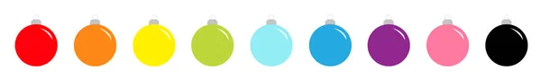 Vánoční ples. Roztomilý kulatý barevné duha cetka hračka set line. Symbol Šťastný Nový rok. Plochý design. Bílé pozadí. Izolované. — Stockový vektor