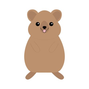 Qokka. Tatlı çizgi film kawaii komik karakter. Avustralya 'nın gülen hayvanı. Düz dizayn. İzole edilmiş. Beyaz arkaplan.