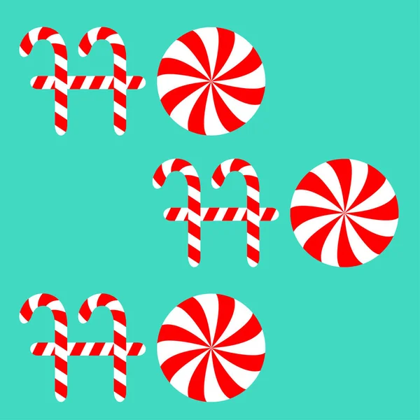 Ho ho ho text lettering banner. Candy Cane Merry Christmas xmas decoration. Red white peppermint stick and circle. Flat design. Blue background. Isolated. — Stock Vector