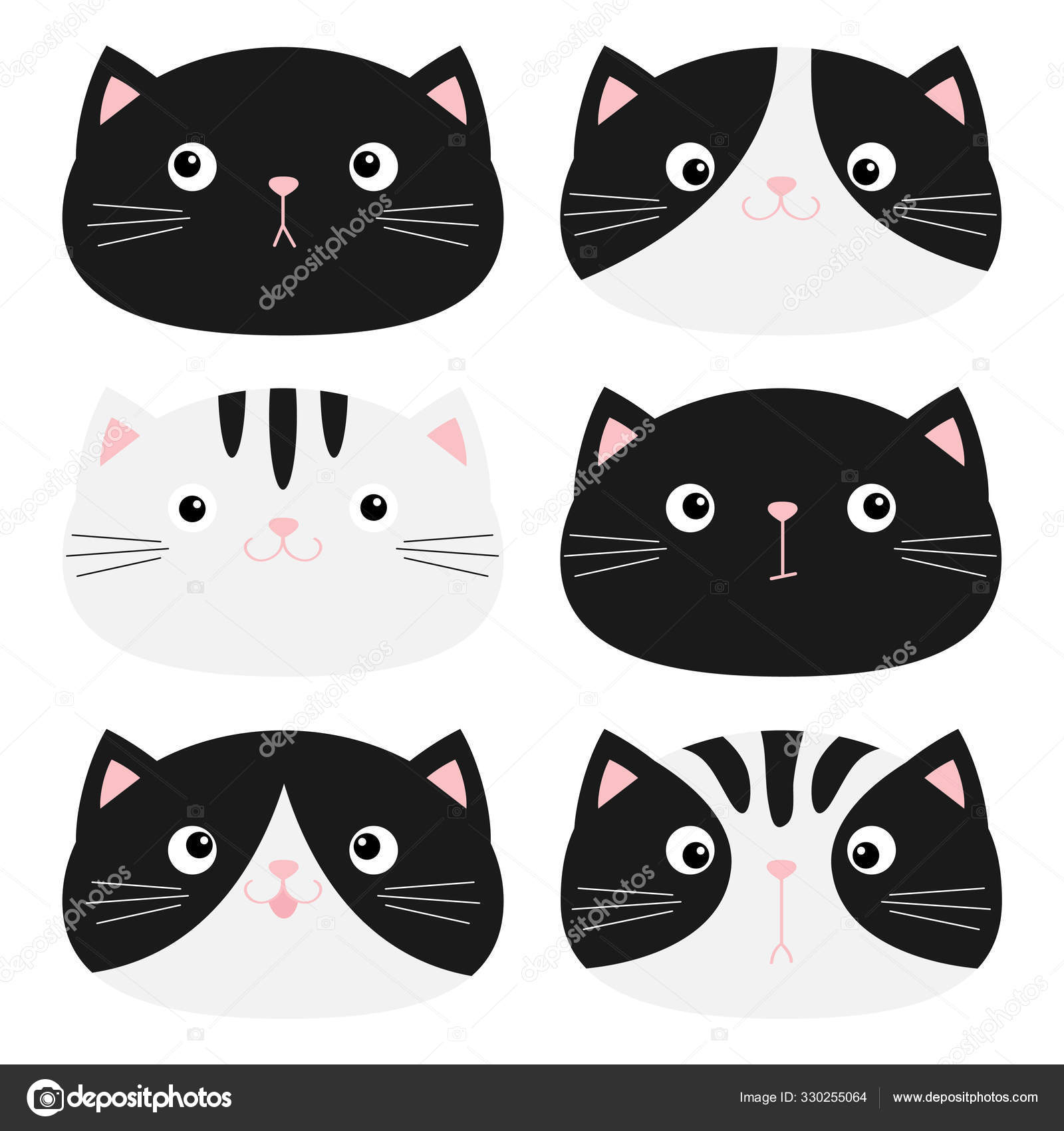 Cartoon Illustration of funny Cats ot Kittens Heads Collection Set