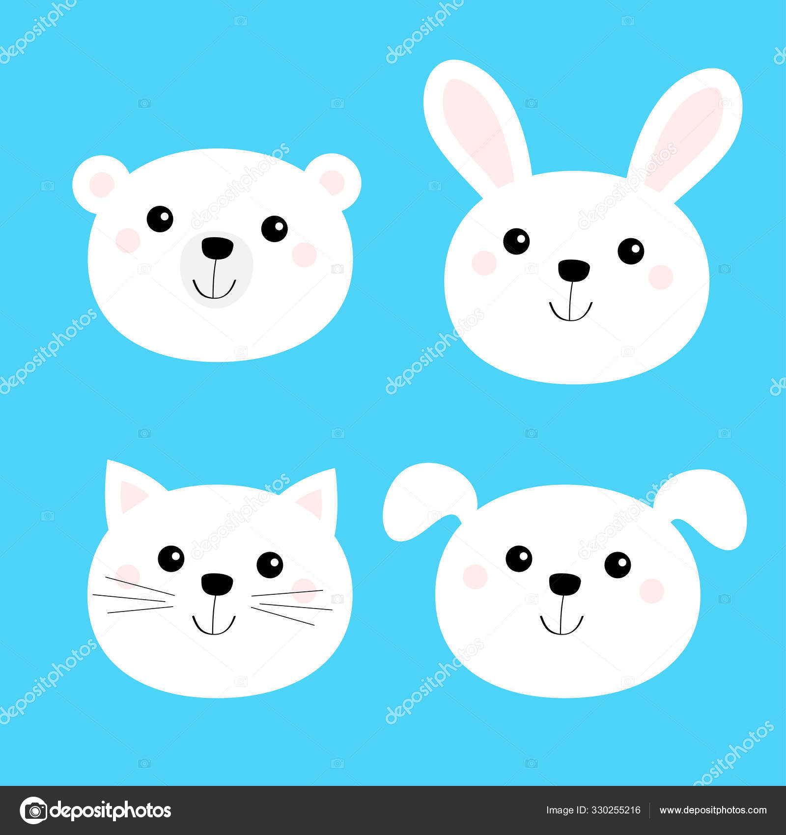 Chat Chaton Ours Chien Lievre Lapin Tete D Animal Face Icone Ronde Ensemble Couleur Blanche Mignon Personnage De Dessin Anime Kawaii Bebe Drole Design Plat Isole Fond Bleu Image Vectorielle Par Worldofvector C