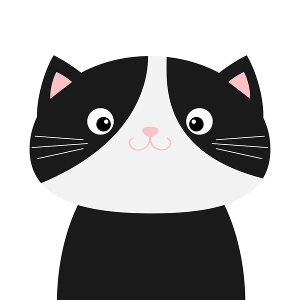 Corpo de cara de gato preto e branco. Kawaii engraçado sorrindo animal bebê. Bonito desenho animado personagem engraçado. Coleção de animais. Design plano. Fundo de crianças. Isolados . — Vetor de Stock