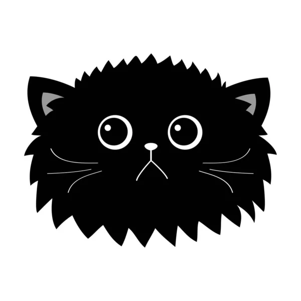 Black cat fluffy head face icon set. Cute funny cartoon character. Sad emotion. Kitty Whiske.r Baby pet collection. White background. Isolated. Flat design. — Stock Vector
