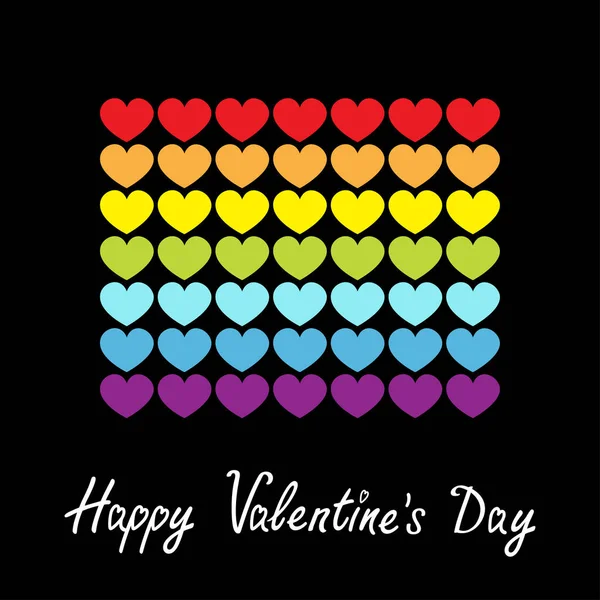 Happy Valentines Day. Rainbow flag line icon. Heart shape. LGBT gay symbol. Pride sign. Colorful line set. Flat design. Love is love. Black background. Isolated. — Stock Vector