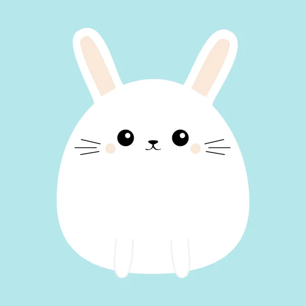 White bunny rabbit icon. Funny head face. Cute kawaii cartoon round character. Baby greeting card template. Happy Easter sign symbol. Blue background. Flat design. — ストックベクタ