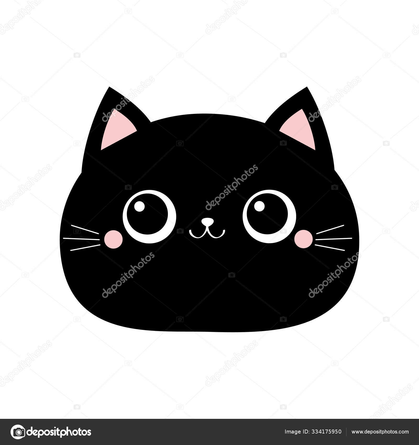 Gray Cat. Cute Kitten Silhouette. Funny Face Head Round Icon