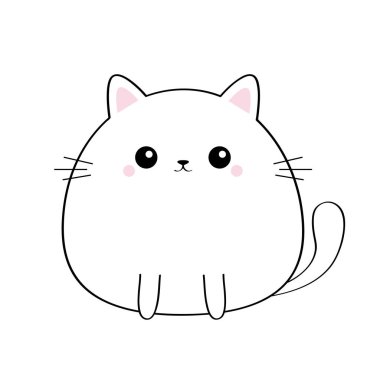 Kedi kedisi suratlı vücut. Kawaii hayvanı. Şirin çizgi film kedisi karakteri. Siyah çizgili siluet. Çizgisel çizim. Pembe yanaklar. Komik bebek. Aşk kartı. Düz dizayn. Beyaz arkaplan izole edildi.