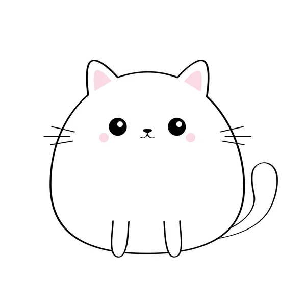 Cat kitty face head body. Kawaii animal. Cute cartoon kitten character. Black contour silhouette. Doodle linear sketch. Pink cheeks. Funny baby. Love card. Flat design. White background Isolated. — 스톡 벡터