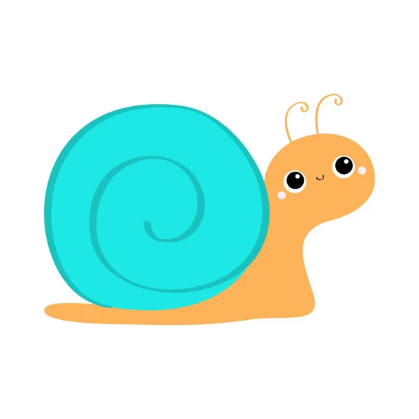 Snail icon. Cute cartoon kawaii funny kids baby character. Insect isolated. Blue color shell house. Big eyes. Smiling face. Flat design. White background. — Stock Vector
