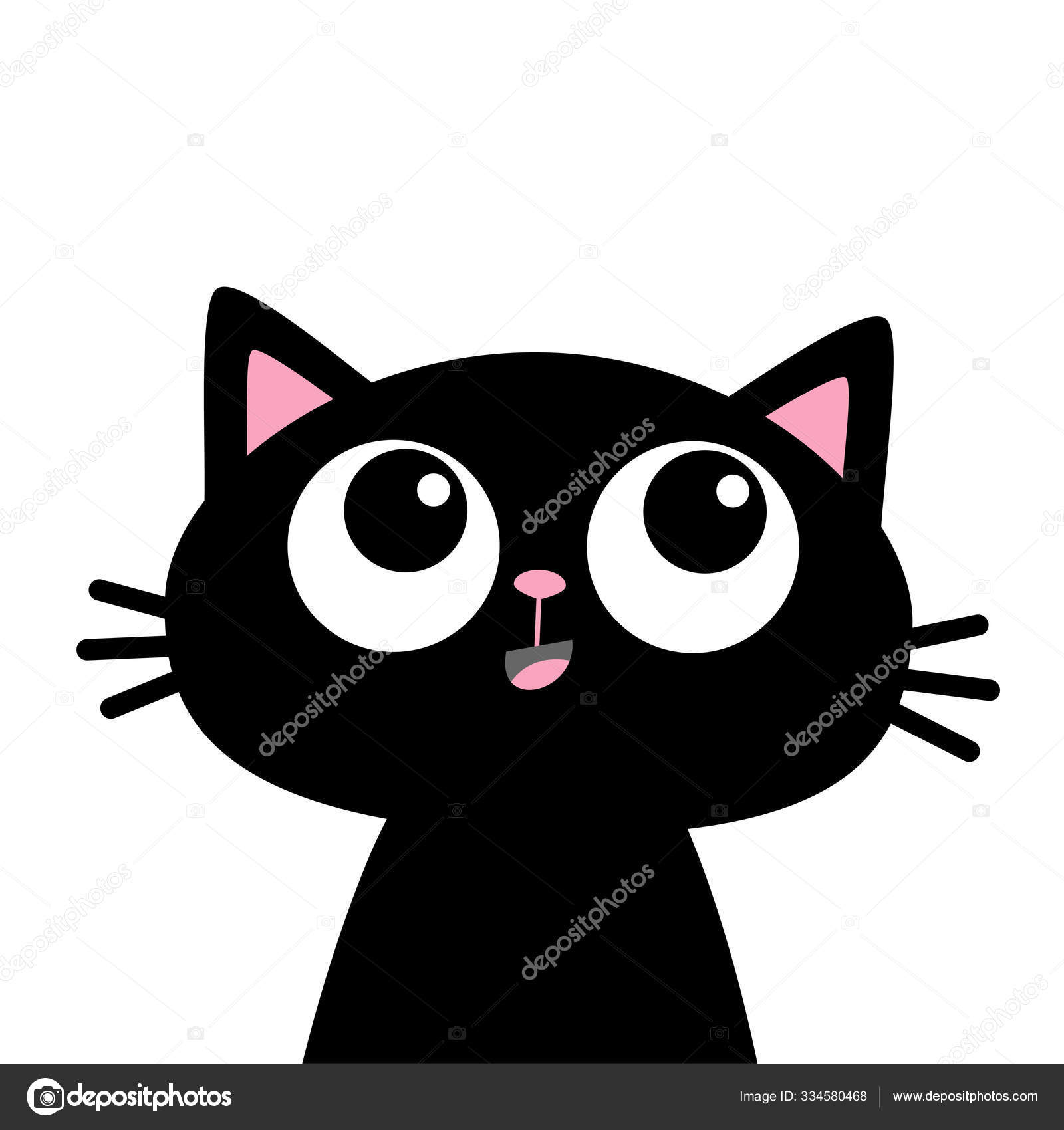 Black cat round face icon. Cute cartoon funny character. Kawaii