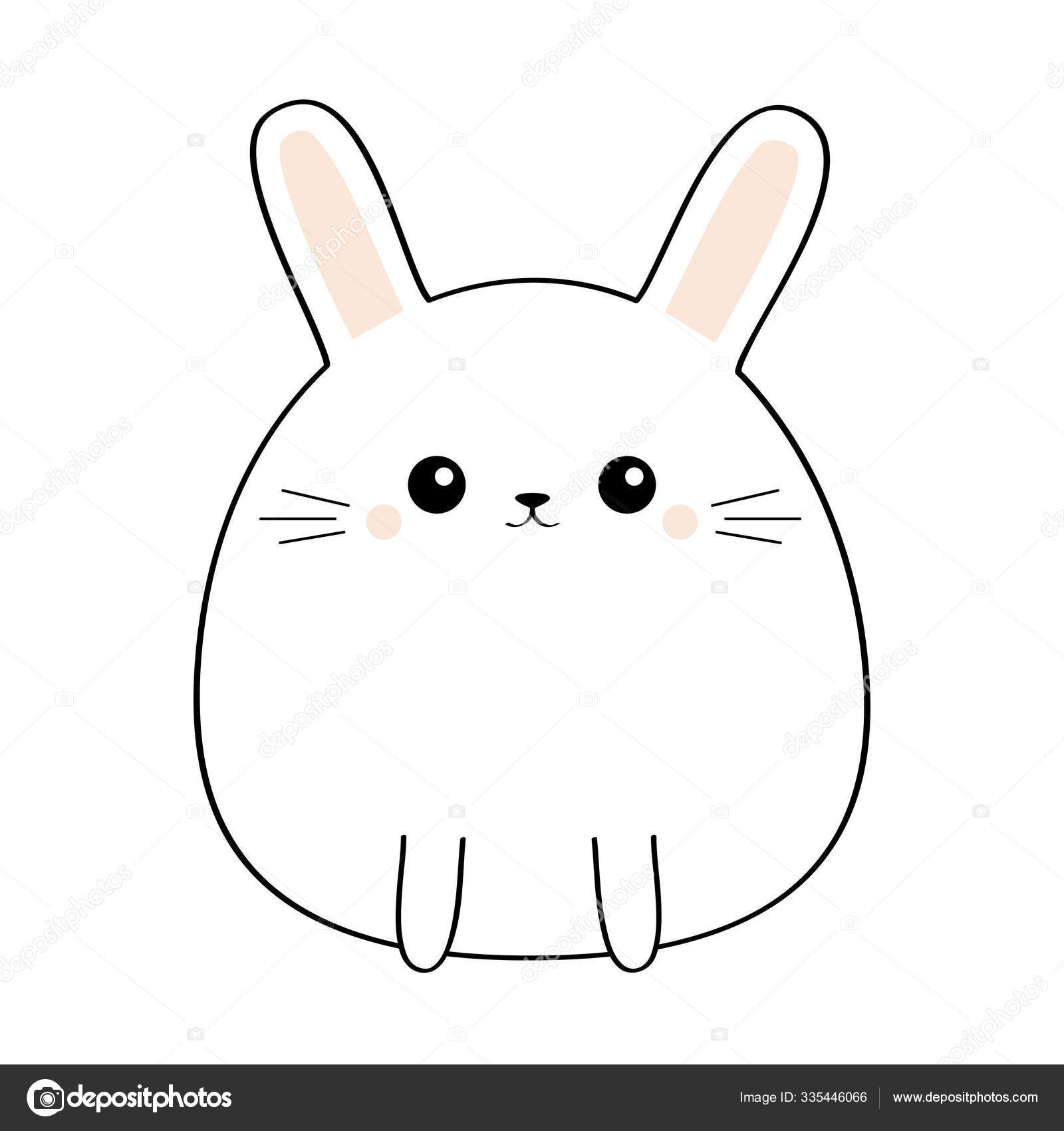 Bunny rabbit. Cute kawaii cartoon  head face. Doodle linear  sketch. Pink cheeks. Baby greeting card template. Happy Easter sign symbol.  White background. Flat design. Stock Vector Image by ©worldofvector  #335446066