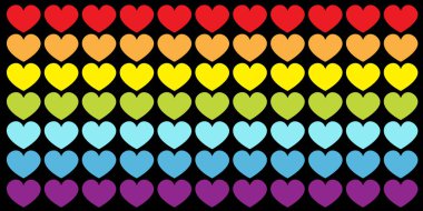 Rainbow flag wave line backdrop. Heart shape. LGBT gay symbol. Pride sign. Colorful line set. Happy Valentines Day. Flat design. Love is love. Isolated. Black background.