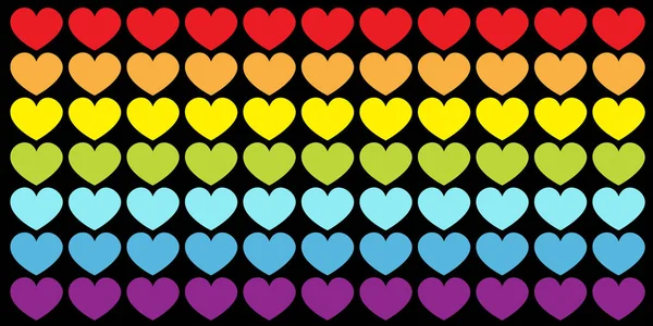 Sfondo linea d'onda bandiera arcobaleno. A forma di cuore. Simbolo gay LGBT. Segno di orgoglio. Linea colorata impostata. Buon San Valentino. Design piatto. L'amore è amore. Isolato. Fondo nero . — Vettoriale Stock