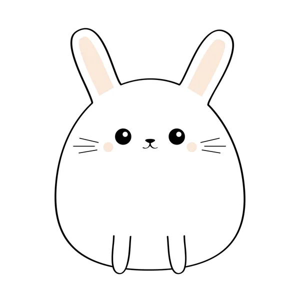 Bunny rabbit. Cute kawaii cartoon character.Funny head face. Doodle linear sketch. Pink cheeks. Baby greeting card template. Happy Easter sign symbol. White background. Flat design. — Stok Vektör