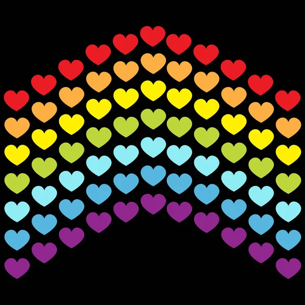 Drapeau arc-en-ciel toile de fond. En forme de coeur. Symbole gay LGBT. Signe de fierté. Ensemble de lignes colorées. Design plat. Joyeuse Saint-Valentin. L'amour est amour. Fond noir. Isolé . — Image vectorielle