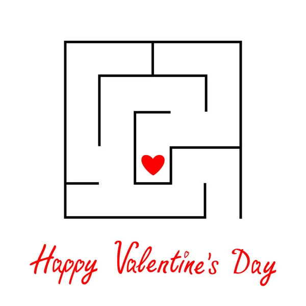 Buon San Valentino. Labirinto labirinto. Simbolo del cuore rosso. Trova il tuo concetto d'amore. Intricita '. Design piatto. Sfondo bianco. Isolato . — Vettoriale Stock
