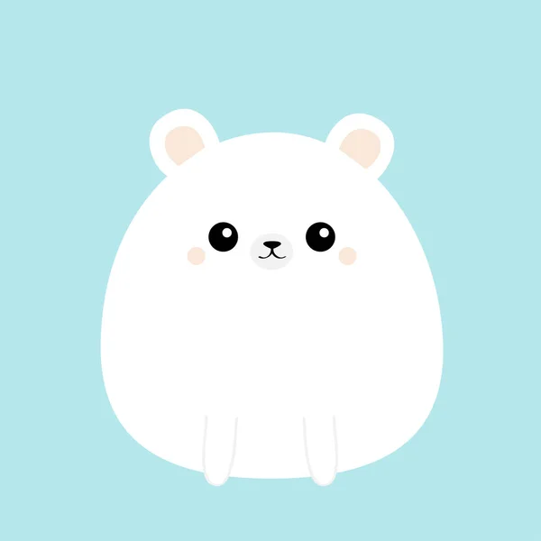 Ícone de urso branco. Cara engraçada. Bonito kawaii desenho animado personagem redondo. Modelo de cartão de saudação do bebê. Feliz símbolo do sinal da Páscoa. Fundo azul. Projeto plano . —  Vetores de Stock