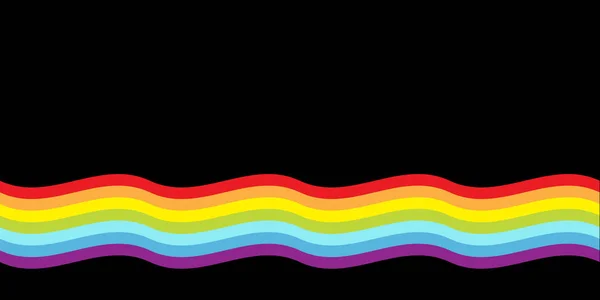 Fondo de la línea de onda Rainbow flag. Símbolo gay LGBT. Signo de orgullo. Colorido juego de líneas. Diseño plano. Fondo negro. Aislado . — Vector de stock