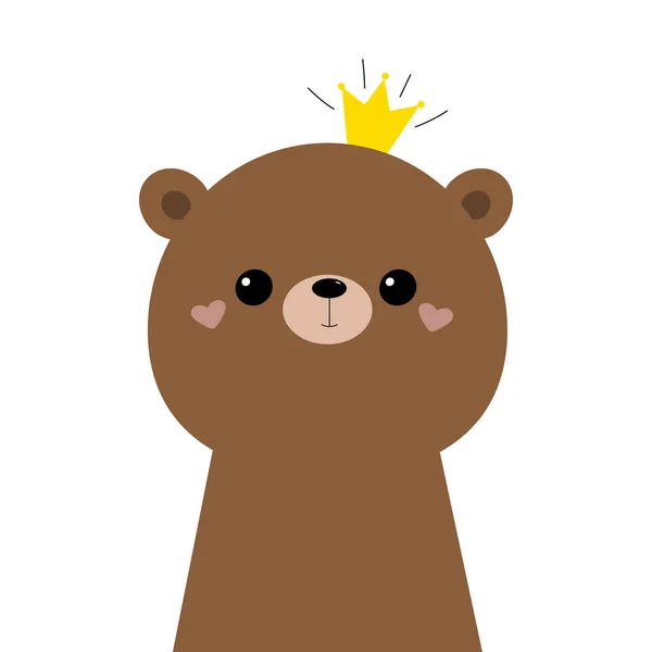 Bear grizzly face head icon. Cute kawaii animal. Golden crown. Cartoon funny baby character. Kids print for poster, t-shirt. Love. Scandinavian style. Flat design. White background. Isolated — 图库矢量图片