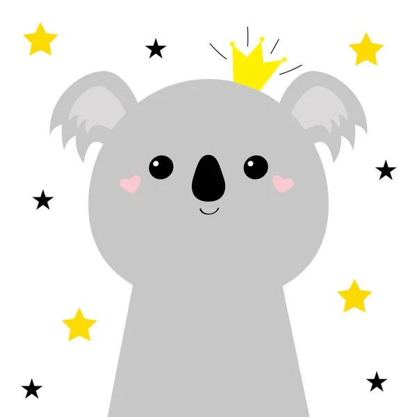 Koala ours visage tête icône. Mignon animal kawaii. Couronne dorée, étoile scintillante. Mignon personnage de dessin animé drôle bébé. Impression enfant pour poster, t-shirt. L'amour. Style scandinave. Design plat. Fond blanc . — Image vectorielle