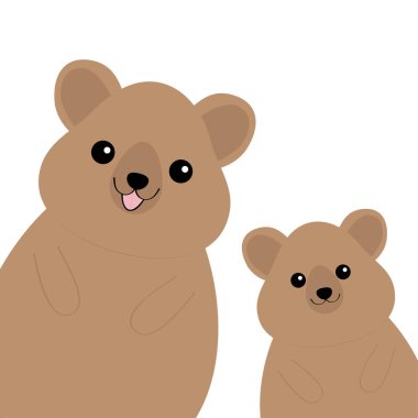 Two quokka head face silhouette family set. Pink blush cheeks. Funny kawaii smiling animal. Cute cartoon funny pet baby character.Happy Valentines Day. Flat design White background. Isolated.