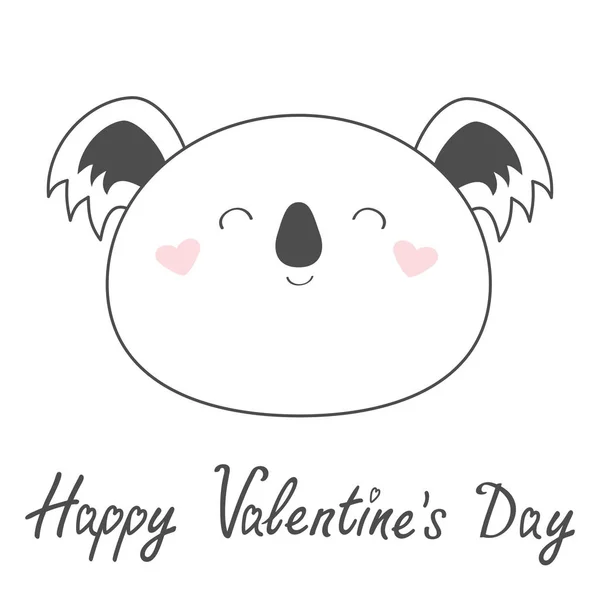 Happy Valentines Day. Koala bear line icon. Cute kawaii animal. Cute cartoon funny baby character. Kids print for poster, t-shirt. Love heart. Scandinavian style. White background. Flat design — Stock Vector