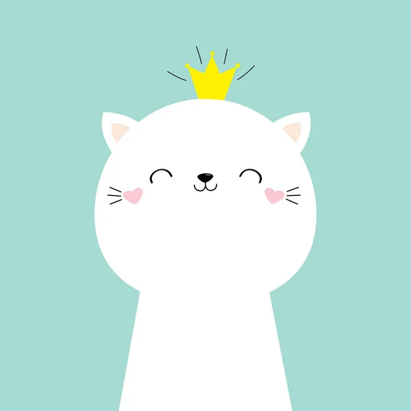 Cute cat kitten face head icon. Kawaii kitty animal. Golden crown. Cartoon funny baby character. Kids print for poster, t-shirt. Love. Scandinavian style. Flat design. Blue background. — Stock Vector