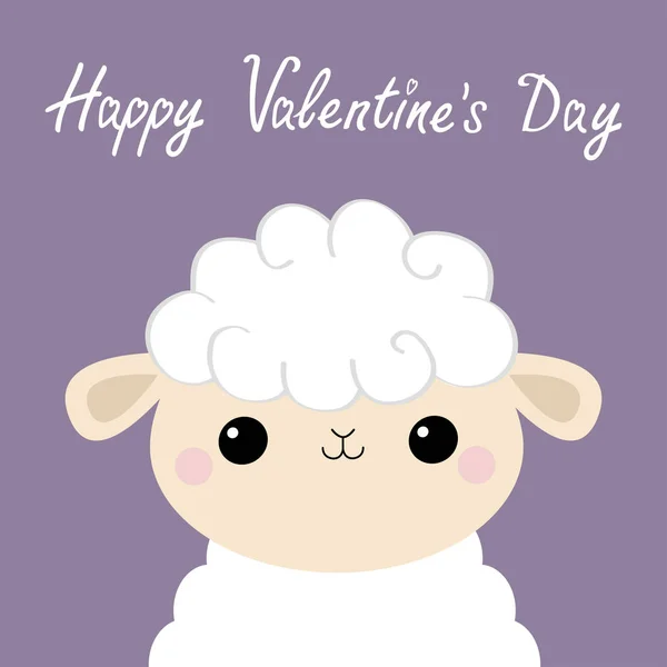 Feliz Dia dos Namorados. Ícone de cabeça de cordeiro de ovelha. Bonito desenho animado kawaii engraçado sorrindo personagem do bebê. Adoro cartões de felicitações. Design plano. Fundo violeta. Isolados . — Vetor de Stock