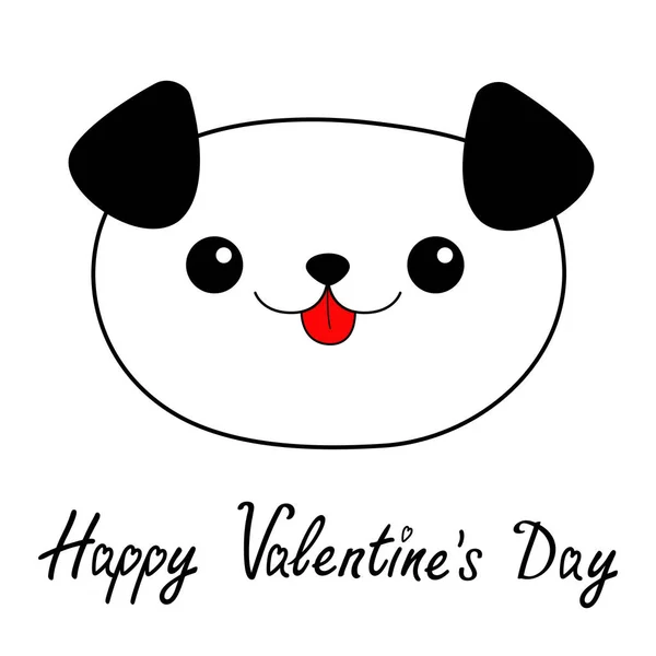 Happy Valentines Day. Dog head face. Linear silhouette icon. Contour line. Cute cartoon puppy character. Kawaii animal. Funny baby pooch. Love Greeting card. Flat design. White background. — 스톡 벡터