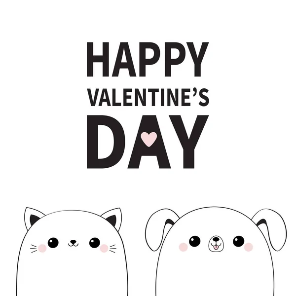 Happy Valentines Day. Cat dog face. Contour silhouette. Scandinavian style. Cute cartoon pooch kitten character. Kawaii animal. Funny baby puppy kitty. Love card. Flat design. White background. — Stock Vector