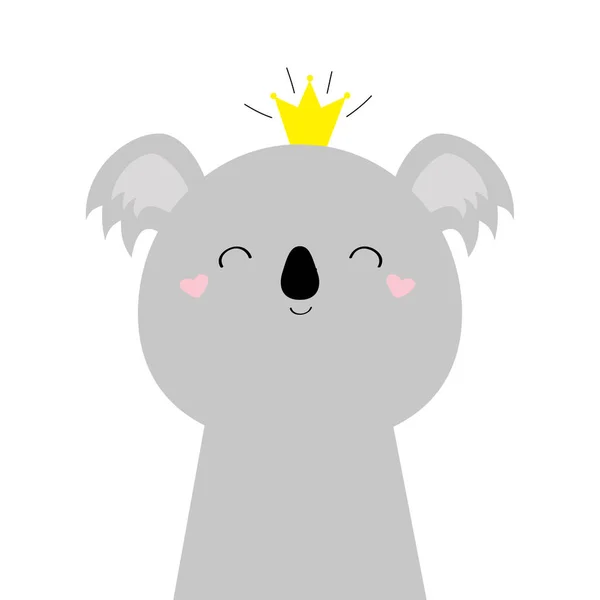 Jolie icône de tête d'ours koala visage. Un animal kawaii. Couronne dorée. Dessin animé drôle personnage de bébé. Impression enfant pour poster, t-shirt. L'amour. Style scandinave. Design plat. Fond blanc. Isolé . — Image vectorielle