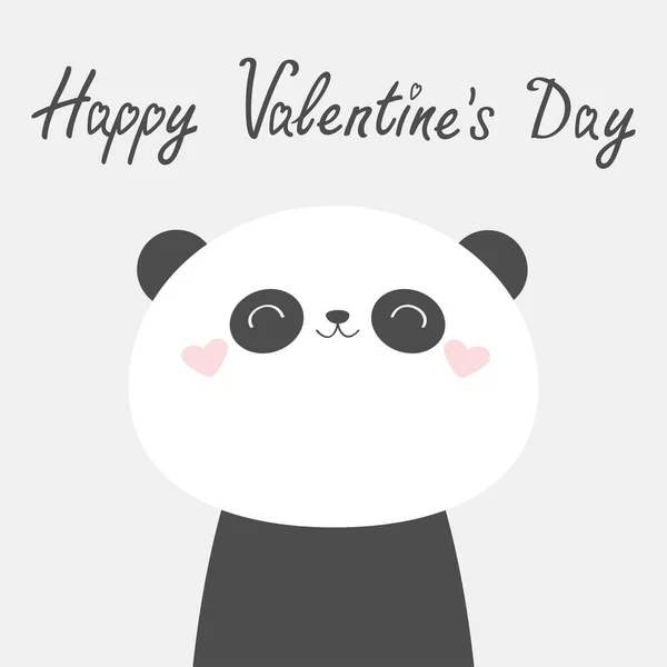 Happy Valentines Day. Panda bear face head icon. Black and white. Kawaii animal. Cute cartoon funny baby character. Kids print. Love Greeting card. Flat design. Scandinavian style. Gray background. — 스톡 벡터