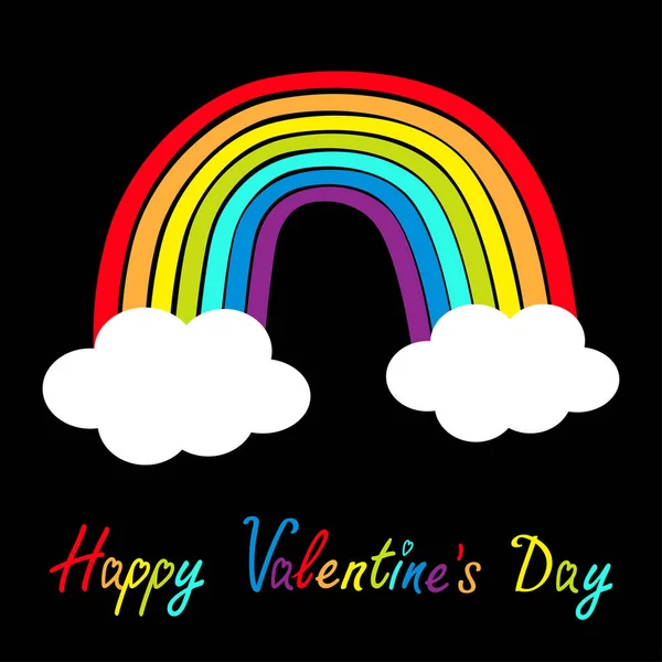 Happy Valentines Day. Rainbow icon. Two clouds in the sky. Colorful line set. Cloud shape. Cute cartoon kawaii kids clip art. Greeting card. LGBT Gay flag symbol. Flat design Black background — Stock Vector