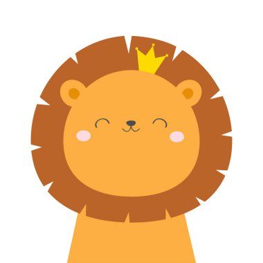 Lion king face head icon. Kawaii animal. Golden crown. Cartoon funny baby character. Kids print for poster, t-shirt. Love. Scandinavian style. Flat design. White background. Isolated.