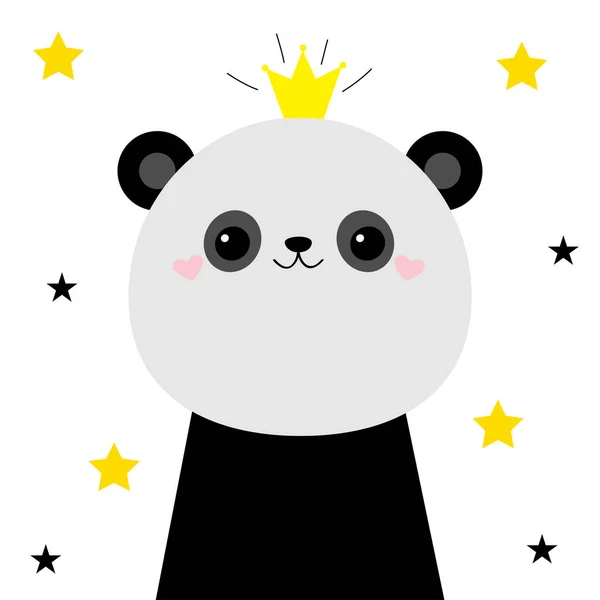 Panda bear face head icon. Cute kawaii animal. Golden crown, star sparkle. Cartoon funny baby character. Kids print for poster, t-shirt. Love. Scandinavian style. Flat design. White background. — Stock Vector