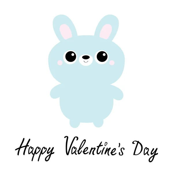 Happy Valentines Day. Rabbit bunny toy icon. Cute kawaii cartoon character. Funny head face. Big ears, eyes. Paw print hands. Baby greeting card. Blue pastel color. White background Flat design — Stock Vector