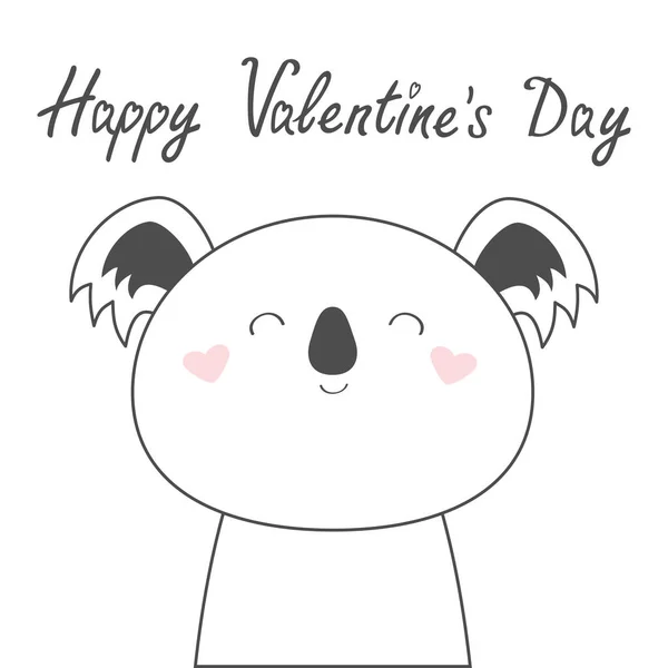 Ευτυχισμένη μέρα του Αγίου Βαλεντίνου. Κεφάλι αρκούδας Κοάλα. Χαριτωμένο ζώο Καβάι. Χαριτωμένο καρτούν αστείο χαρακτήρα μωρό. Παιδικά γράμματα για αφίσα, μπλουζάκια. Καρδιά αγάπης. Σκανδιναβικό στυλ. Λευκό φόντο. Επίπεδη σχεδίαση — Διανυσματικό Αρχείο