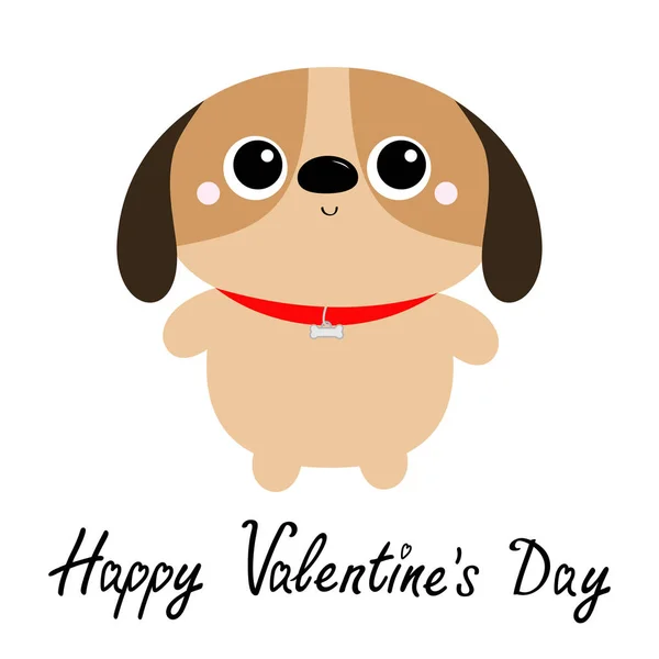 Happy Valentines Day. Dog toy icon. Big eyes. Puppy pooch standing. Funny Kawaii animal. Kids print. Cute cartoon baby character. Pet collection. Flat design White background. — 스톡 벡터