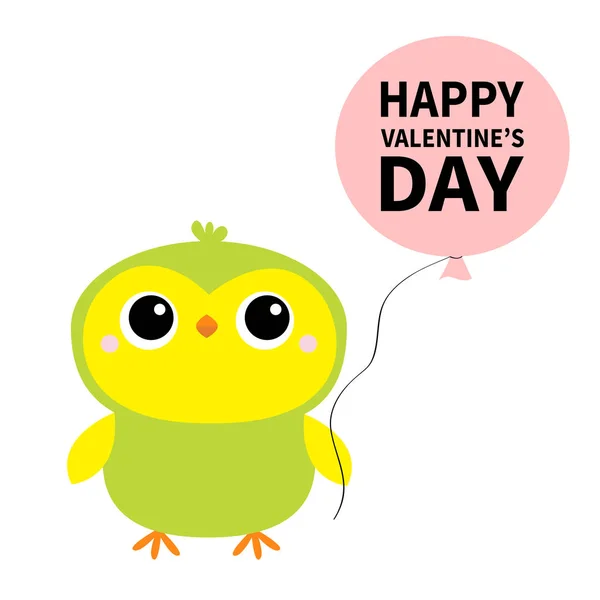 Joyeuse Saint-Valentin. Icône jouet oiseau perroquet tenant ballon. Couleur jaune vert. Drôle d'animal Kawaii debout. Empreinte enfants. Mignon personnage de dessin animé bébé. Collection pour animaux de compagnie. Design plat Fond blanc . — Image vectorielle