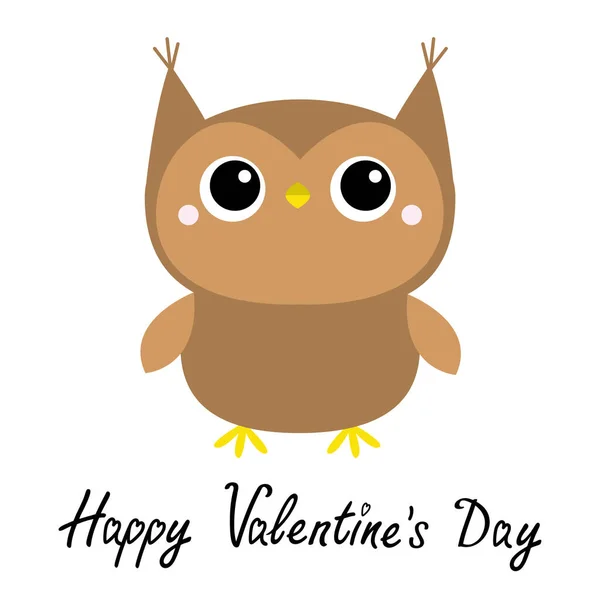 Šťastného Valentýna. Roztomilá ikona sovy. Velké oči. Roztomilý karikatura kawaii legrační dětská postava. Bílé pozadí. Izolovaný. Plochý design. — Stockový vektor