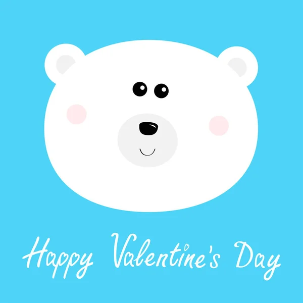 Boldog Valentin napot! Jegesmedve kölyök kerek fej. Aranyos rajzfilm Kawaii vicces baba karakter. Sarki állat. Szerelmi üdvözlőlap. Lapos kialakítás. Kék háttér. — Stock Vector
