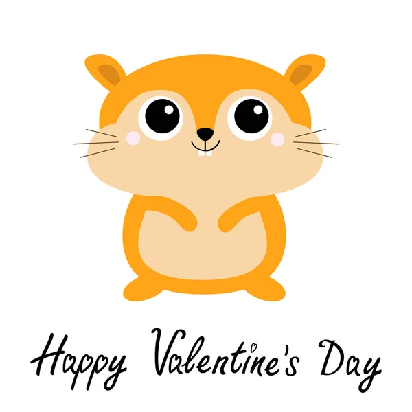 Happy Valentines Day. Hamster toy icon. Big eyes. Funny Kawaii animal standing. Kids print. Cute cartoon baby character. Pet collection. Flat design White background — Stock Vector