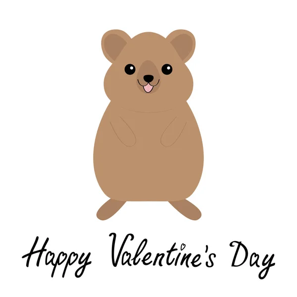 Happy Valentines Day. Qokka. Cute cartoon kawaii funny character. Smiling laughing animal of Australia. Flat design. Isolated. White background. — Stok Vektör