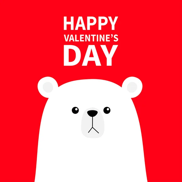Polar white bear cub face. Happy Valentines Day. Cute cartoon kawaii funny baby character. Arctic animal. Love greeting card. Flat design. Red background. — Stock Vector