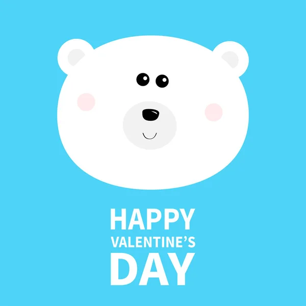 Polar white bear cub round face head. Happy Valentines Day. Cute cartoon kawaii funny baby character. Arctic animal. Love greeting card. Flat design. Blue background. — 스톡 벡터