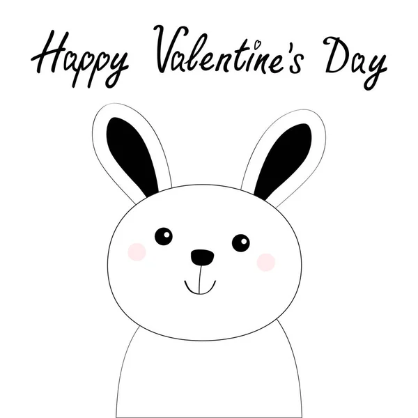 Sevgililer Günün kutlu olsun. Tavşan suratlı siyah çizgi ikonu. Tatlı çizgi film kawaii komik karakter. Bebek tebrik kartı. Beyaz arka plan. Düz tasarım. — Stok Vektör